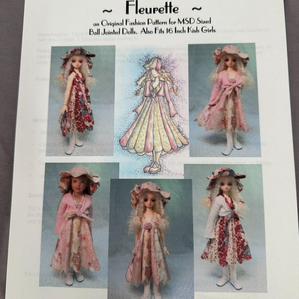 Fleurette MSD BJD 16" Kish Giplies Doll Sewing Pattern Dress Jacket Hat